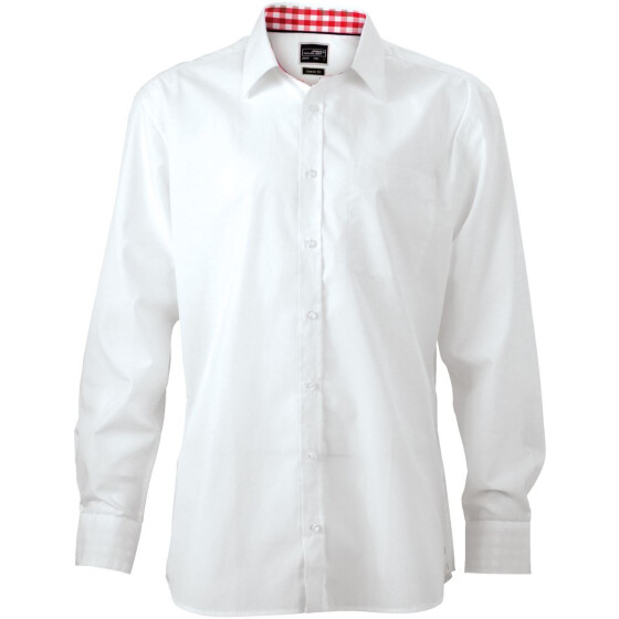 James & Nicholson | JN 619 - Popeline Hemd mit Karoeinsätzen (white/red white / XL)