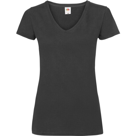 F.O.L. | Lady-Fit Valueweight V-Neck T - Damen V-Ausschnitt T-Shirt (black / M) mit Druck bis 8x6cm